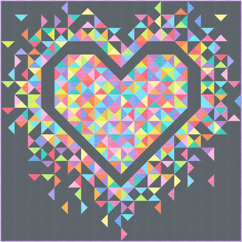 Exploding Heart Quilt Kit featuring Rainbow Sherbet from Moda Fabrics (Dark Background)