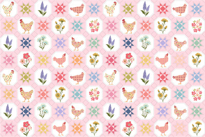Pink Quilted Countryside - Prairie Sisters Homestead Fabrics by Lori Woods Collection for Poppie Cotton