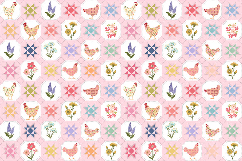 Pink Quilted Countryside - Prairie Sisters Homestead Fabrics by Lori Woods Collection for Poppie Cotton
