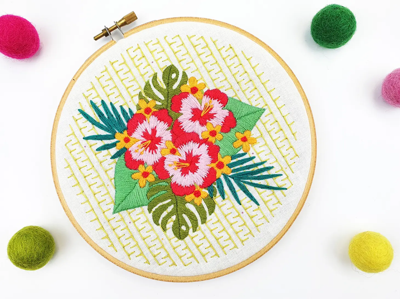 Tropical Hibiscus Handmade Embroidery Pattern Fabric Pack by Oh Sew Bootiful