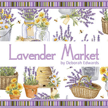 Mustard - Beehive Blender (24482-54) - Lavender Market by Deborah Edwards Northcott Studio for Northcott Fabrics - $17.96/m ($16.57/yd)