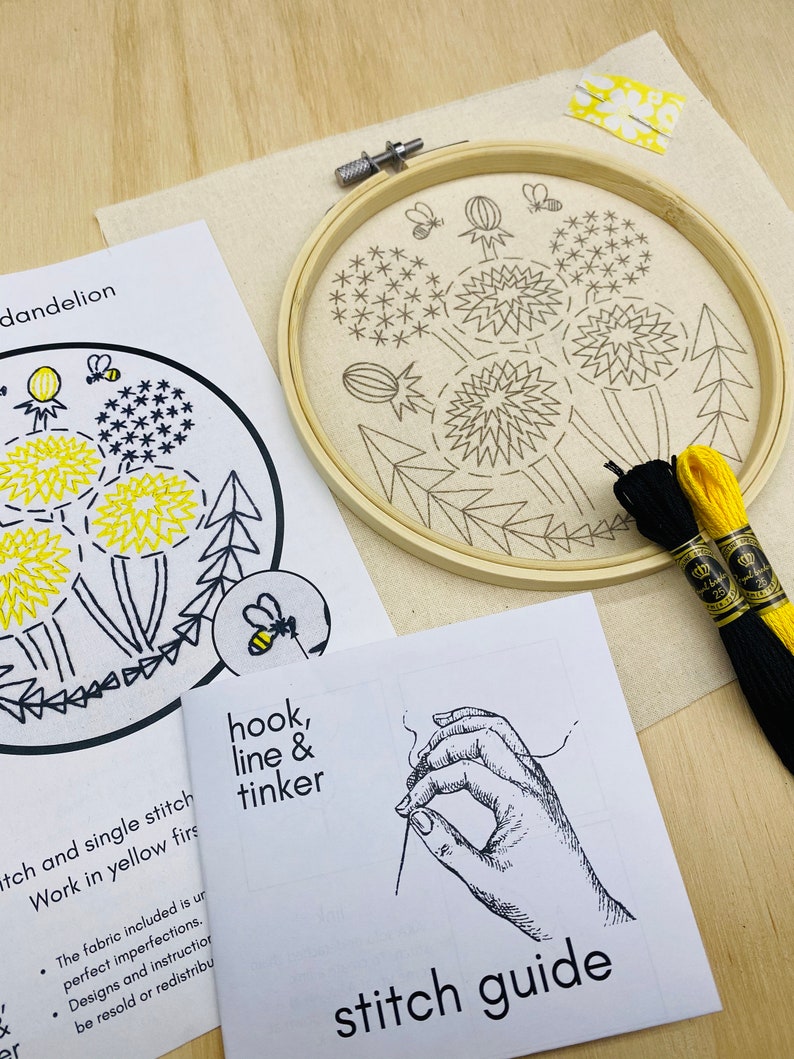 Be Kind Dandelion Embroidery Kit By Hook, Line & Tinker