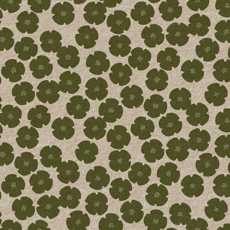 Green - Calm Flowers - Cotton/Linen - Harmony by Ghazal Razavi for Figo Fabrics - $22.99/m
