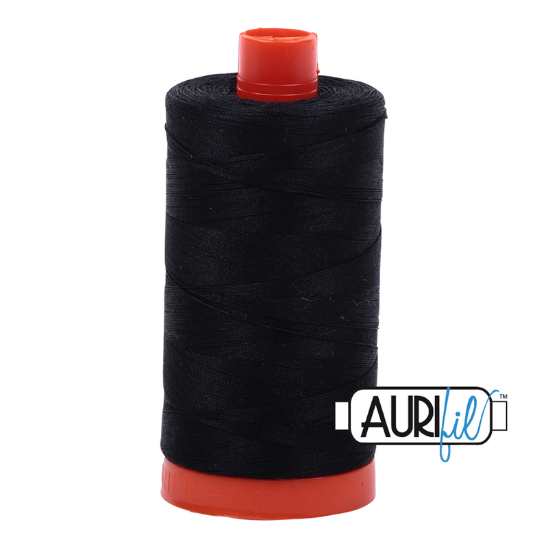 Aurifil 50wt Cotton Mako Thread - Black (2692) - Large Spool (1300m/1422yd)