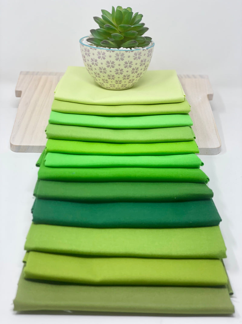 Green Garden Fat Quarter Bundle (12FQs) - Kona Cotton Solids by Robert Kaufman Fabrics
