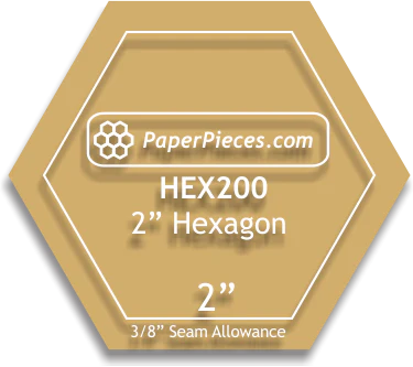 2 inch Hexagon Acrylic Shape with 3/8 inch seam allowance