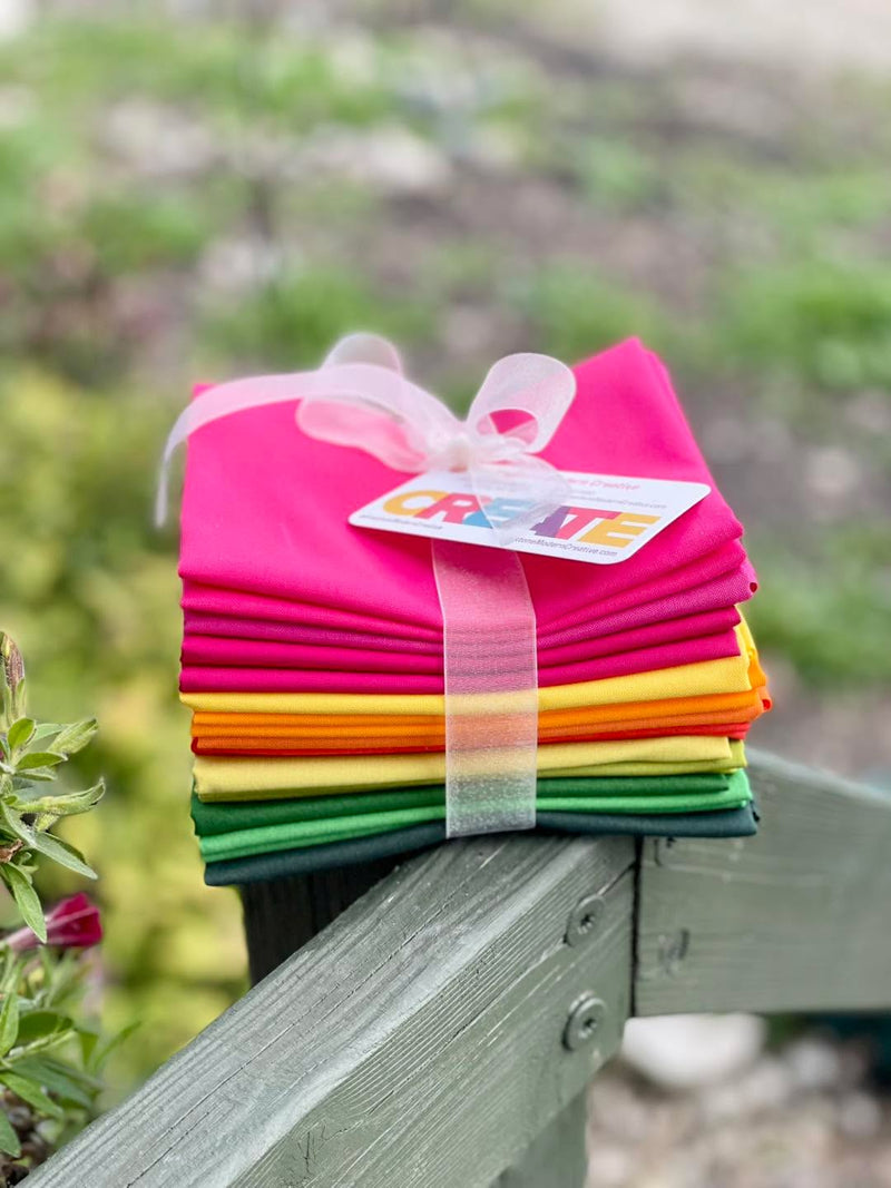 Tropical Paradise Fat Quarter Bundle (12 FQs) - Kona Cotton Solids by Robert Kaufman Fabrics