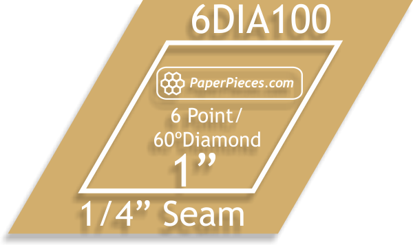 1" 6 Point 60 Degree Diamond Shape Acrylic Template with 1/4" Seam Allowance by Paper Pieces