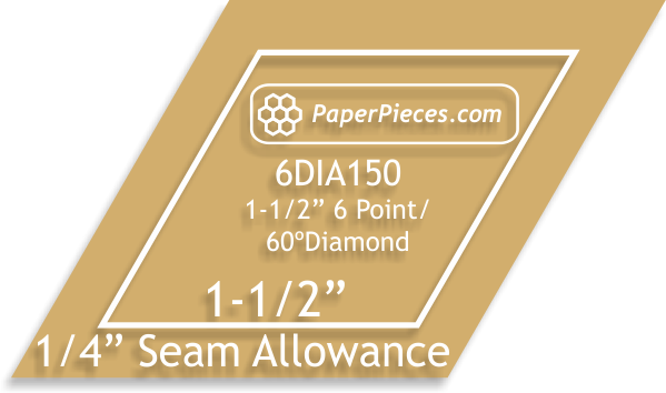 1.5" 6 Point 60 Degree Diamond Shape Acrylic Template with 1/4" Seam Allowance by Paper Pieces