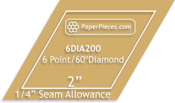2" 6 Point 60 Degree Diamond Shape Acrylic Template with 1/4" Seam Allowance by Paper Pieces