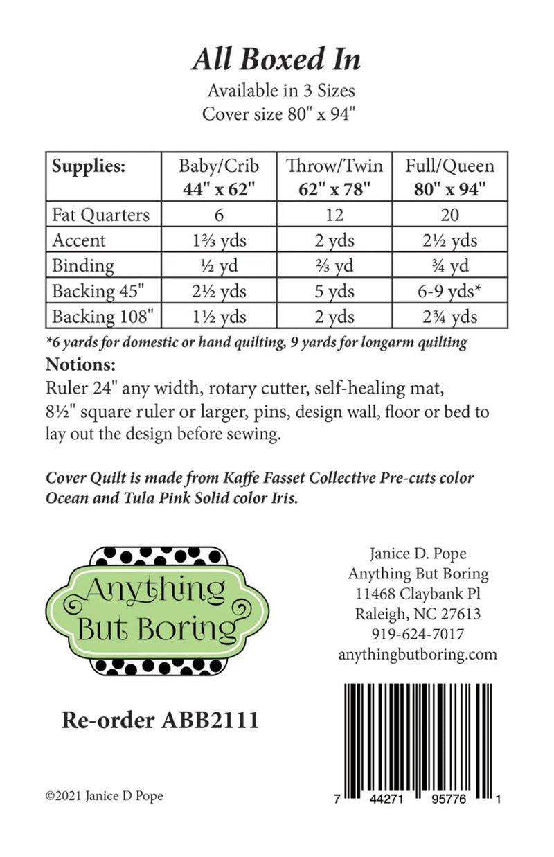 All Boxed In Quilt Pattern by Anything But Boring