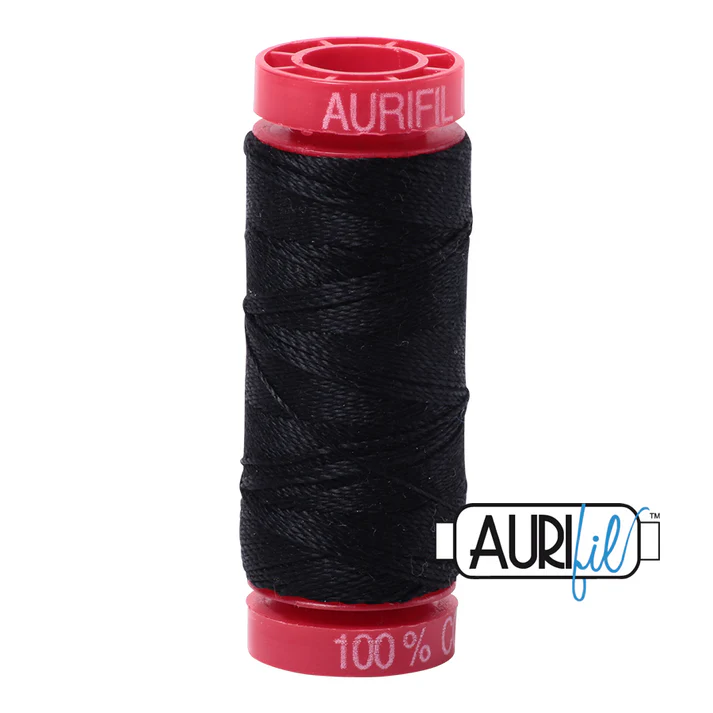 Aurifil 12wt Cotton Mako Thread - Black (2692) - Small Spool (50m/54yds)