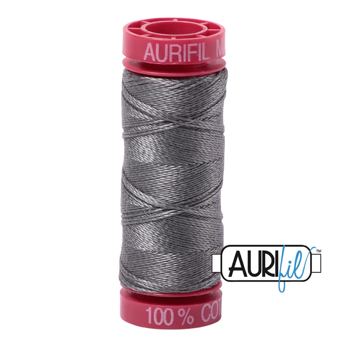 Aurifil 12wt Cotton Mako Thread - Grey Smoke (5004) - Small Spool (50m/54yd)