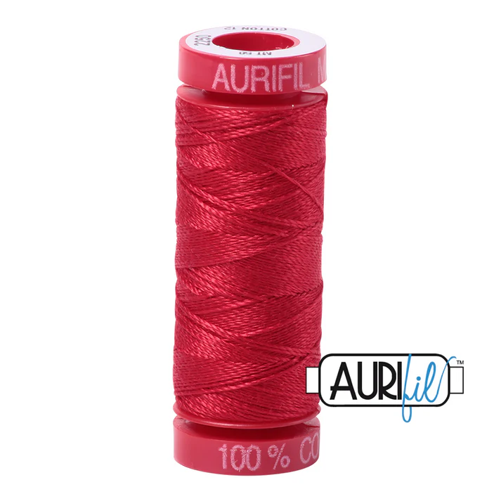 Aurifil 12wt Cotton Mako Thread - Red (2250) - Small Spool (50m/54yd)