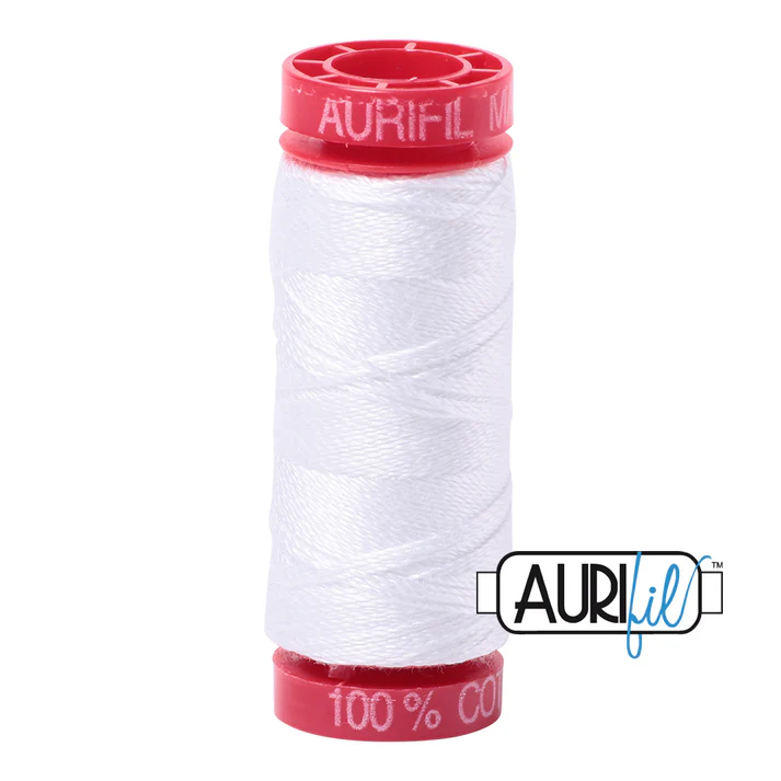 Aurifil 12wt Cotton Mako Thread - White (2024) - Small Spool (50m/54yd)