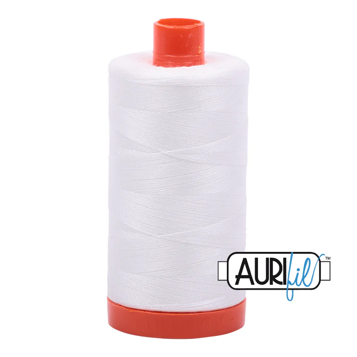 Aurifil 50wt Cotton Mako Thread - White (2024) - Large Spool (1300m/1422yd)
