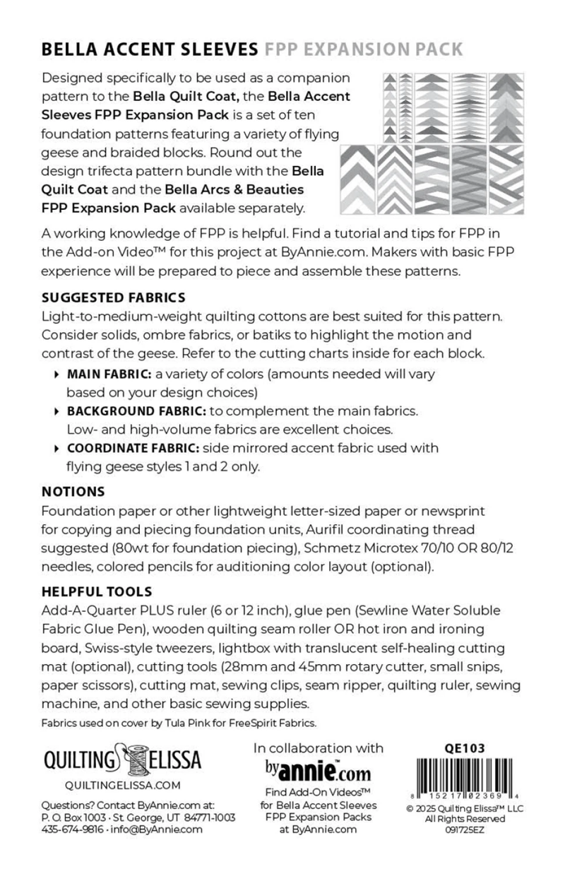 PRE ORDER - Bella Accent Sleeves FPP Expansion Pack (for Bella Quilt Coat) from ByAnnie by Quilting Elissa - Arrives November 2025