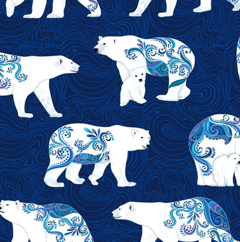 Blue Multi Large Polar Bears - Polar Attitude (13428PB-55) by Benartex Fabrics