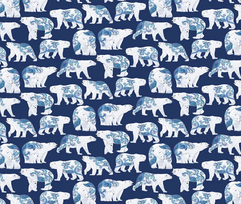 Blue Small Polar Bears - Polar Attitude (13430PB-55) by Benartex Fabrics