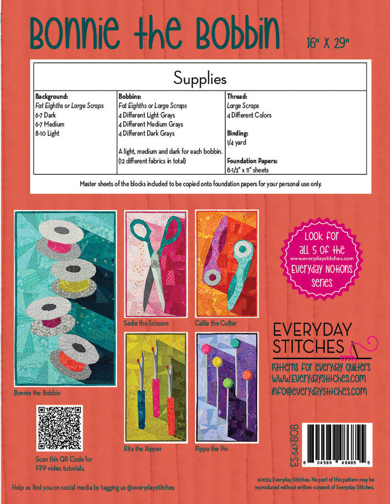 Bonnie the Bobbin - Foundation Paper Piecing (FPP) Pattern by Everyday Stitches
