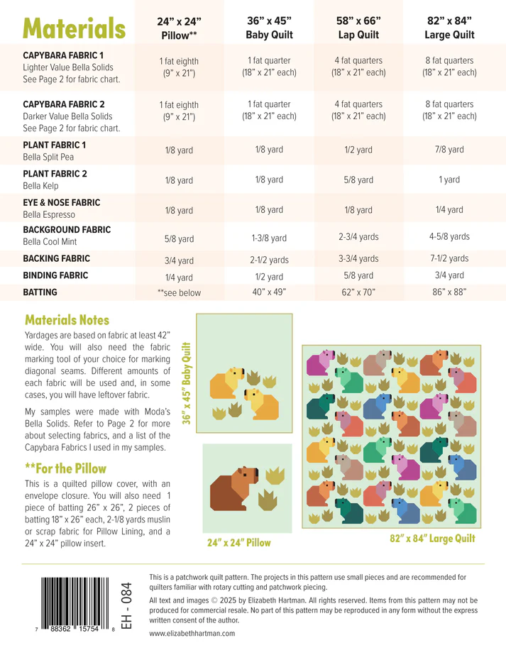 PRE ORDER - Capybara Club Quilt Pattern by Elizabeth Hartman - Arrives November 2025