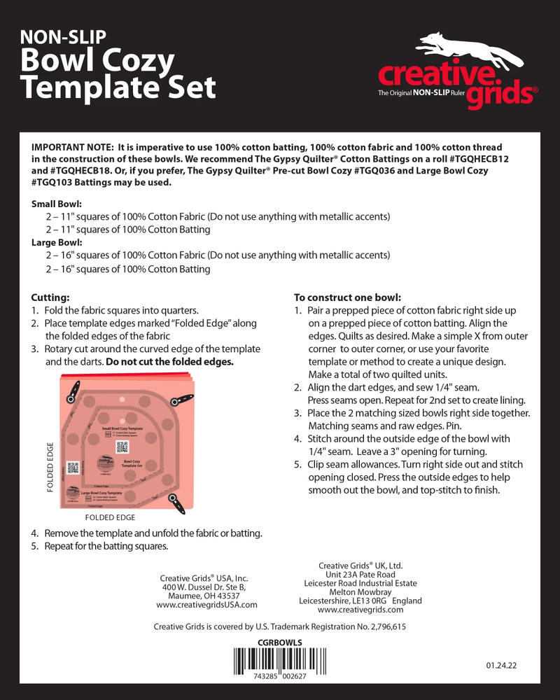 PRE ORDER - Creative Grids Bowl Cozy Template Set (CGRBowls)