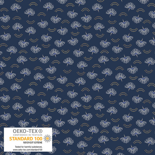 Japan Hello - Spring Flower in Dark Blue (4502-897) by Stof Fabrics - PRE ORDER Arrives Late Fall 2024