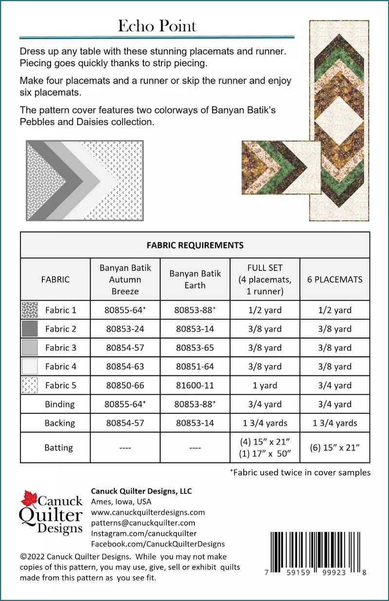 Echo Point - Table Runner and Placemat Pattern by Canuck Quilter Designs