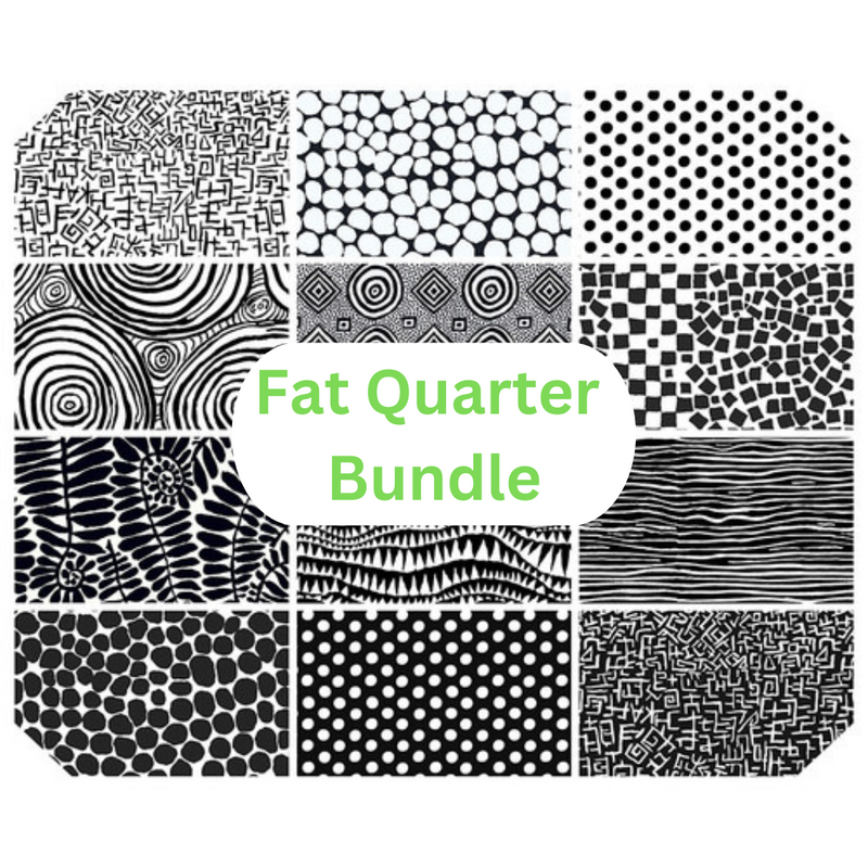 PRE ORDER - Fat Quarter Bundle (12 FQs) - Black and White from Saturday Stash by Kaffe Fassett Collective for Free Spirit Fabrics - Arrives Dec 2023/Jan 2024