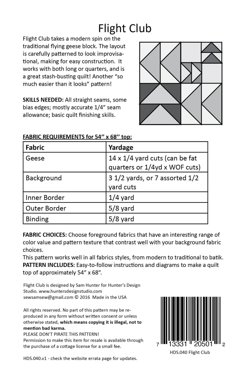 Flight Club Quilt Pattern from Hunter&