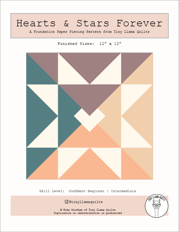 Hearts & Stars Forever Foundation Paper Piecing Pattern from Tiny Llama Quilts (PDF Download)