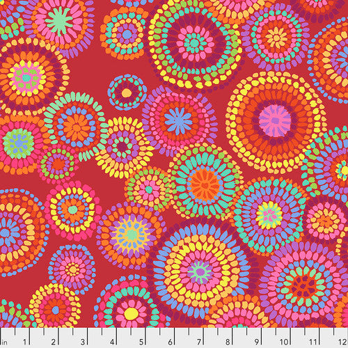 Kaffe Fassett Collective - Red Mosaic Circles - $19.99/m ($18.45/yd)