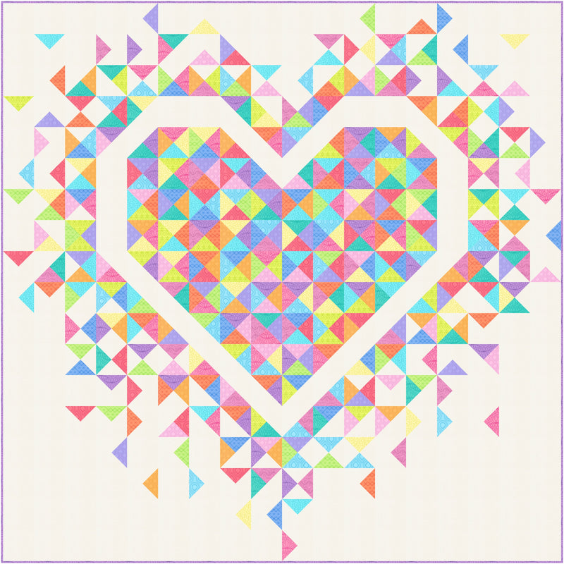 Exploding Heart Quilt Kit featuring Rainbow Sherbet from Moda Fabrics (Light Background)