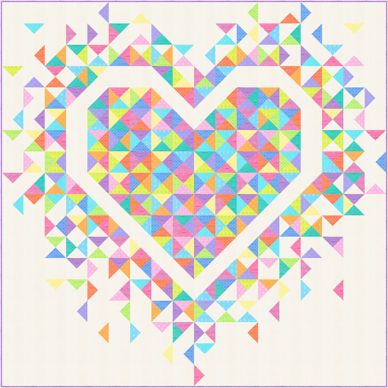 Mini Exploding Heart Quilt Kit featuring Rainbow Sherbet from Moda Fabrics (Light Background)