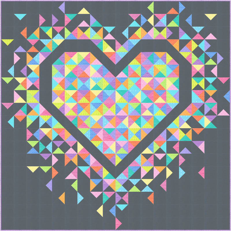 Mini Exploding Heart Quilt Kit featuring Rainbow Sherbet from Moda Fabrics (Dark Background)