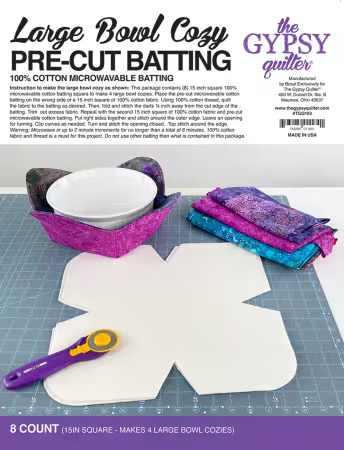 PRE ORDER - Large Bowl Cozy Pre-Cut Batting (8 count) by The Gypsy Quilter