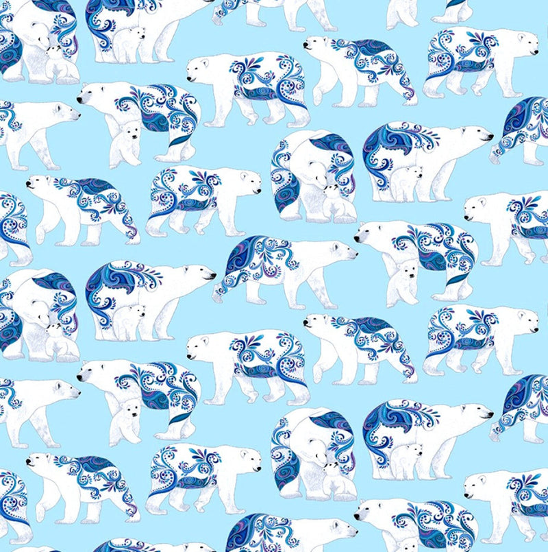 Light Teal Small Polar Bears - Polar Attitude (13430PB-80) by Benartex Fabrics