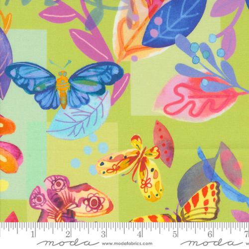 Flower Patches - Butterfly Meander in Limeade (21820-15) by Amarilys Henderson for Moda Fabrics