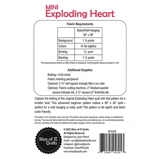 Mini Exploding Heart Quilt Pattern by Slice of Pi Designs