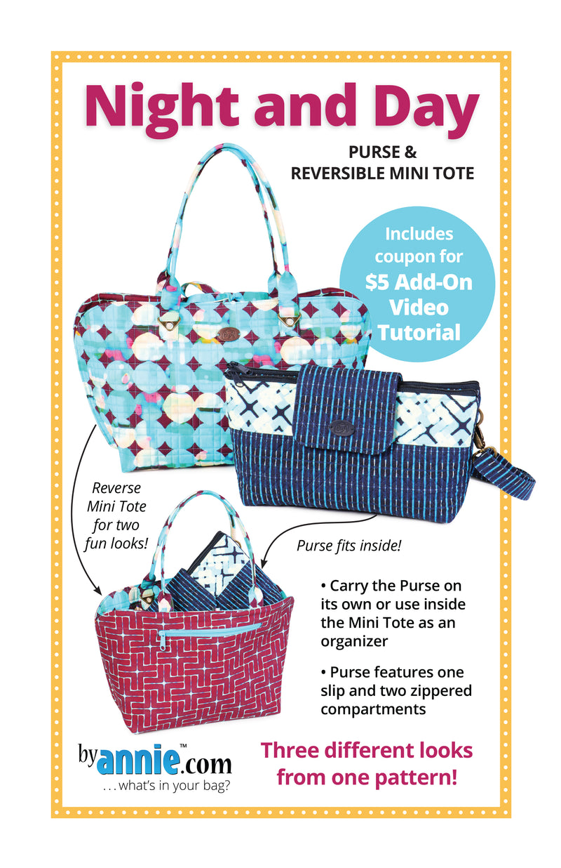 Night and Day Purse & Reversible Mini Tote Pattern by Annie&