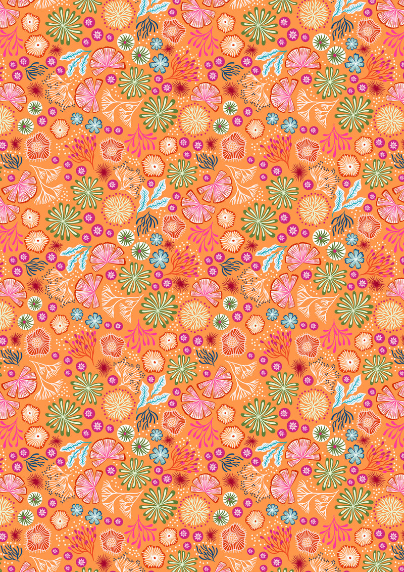 Orange - Coral on Orange (Glow in the Dark) -  Ocean Glow by Lewis & Irene - $19.96/m ($18.42/yd)