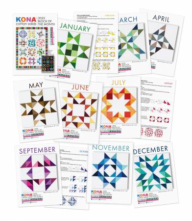 PRE ORDER - Kona Cotton Solids Block of the Month (BOM) 2025 - White Background - Arrives Fall 2024