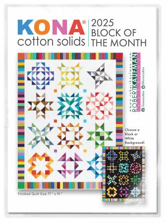 PRE ORDER - Kona Cotton Solids Block of the Month (BOM) 2025 - Black Background - Arrives Fall 2024