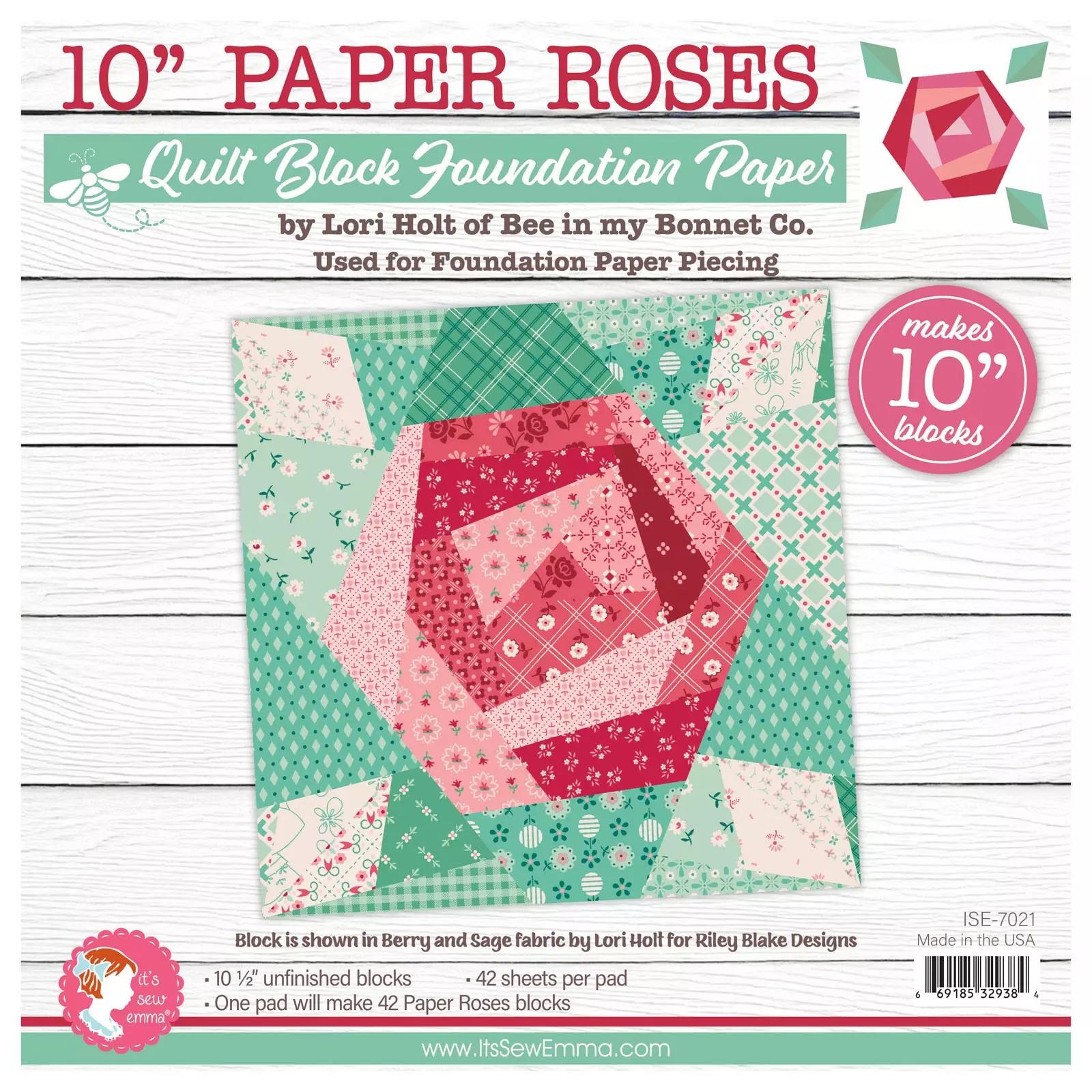 Paper Roses Quilt Block - Foundation Paper Piecing Pad - 10
