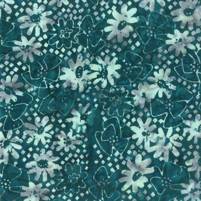 Dark Teal Midcentury Daisy - Pearls Collection by Banyan Batiks for Northcott Fabrics - $17.96/m ($16.58/yd)
