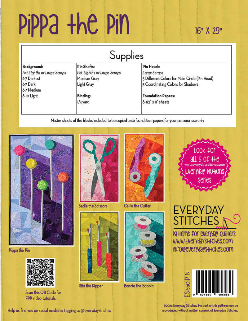 Pippa the Pin - Foundation Paper Piecing (FPP) Pattern by Everyday Stitches