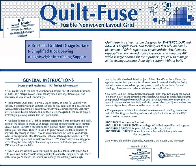 Quilt-Fuse 2in Grid Interfacing 48in Wide -  White - $8.99/m ($8.30/yd)