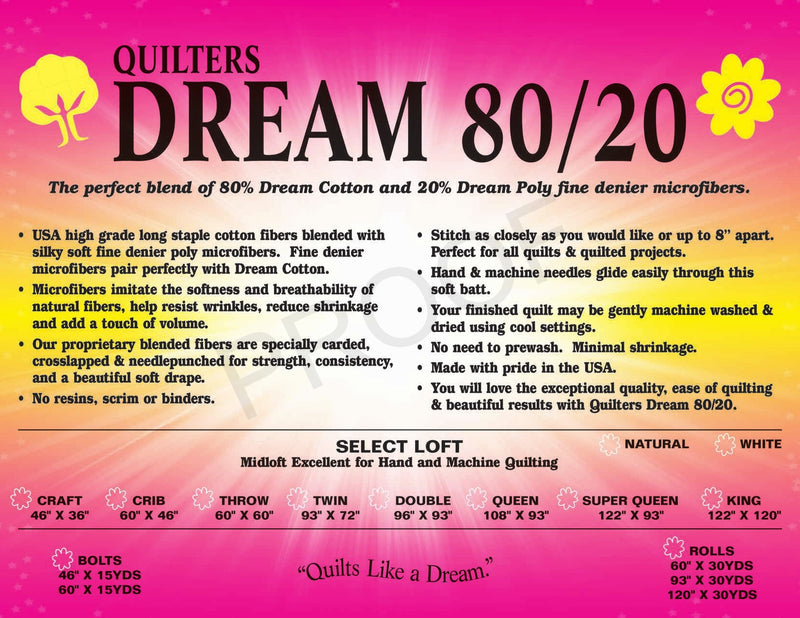 Quilters Dream 80/20 Batting Roll - White - PRE ORDER Arrives January 2025