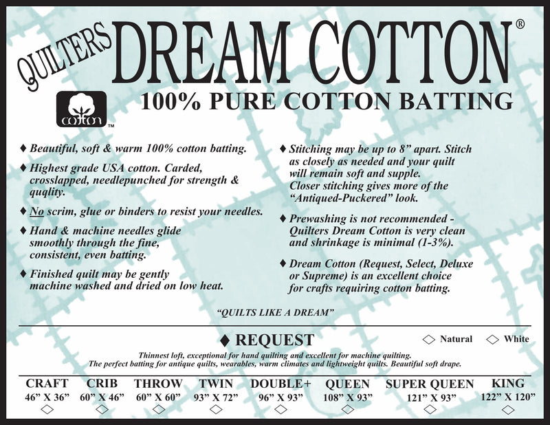 Quilters Dream Request Cotton Batting Roll - White