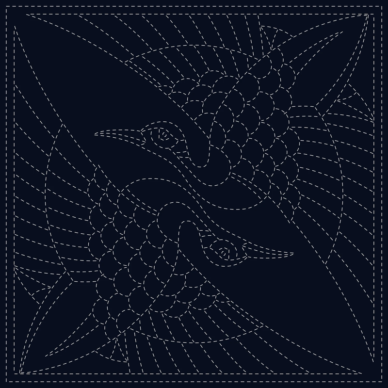 Sashiko Cloth Two Cranes - Navy